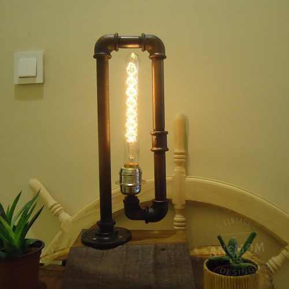 Table Lamp Lampshade Lighting Industrial Pipe Arabuar Wired