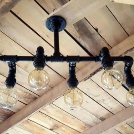 Water Pipe Retro Style Chandelier with Six Lampholders Carbon Steel Flange