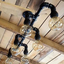 Water Pipe Retro Style Chandelier with Six Lampholders Carbon Steel Flange
