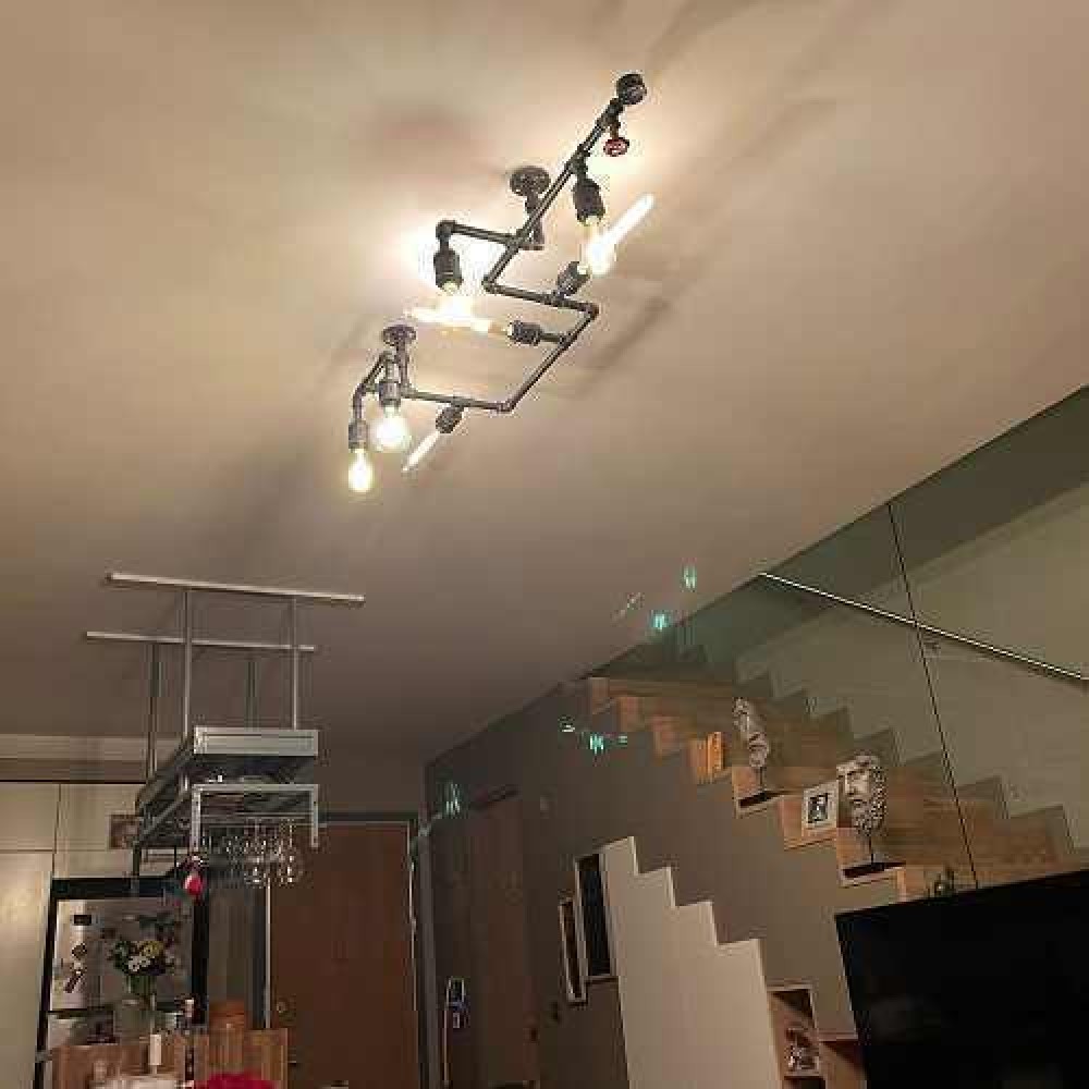 Chandelier Retro Style Water Pipe with Manometer Valve Black Copper Gold Gray