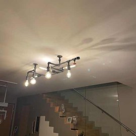 Chandelier Retro Style Water Pipe with Manometer Valve Black Copper Gold Gray