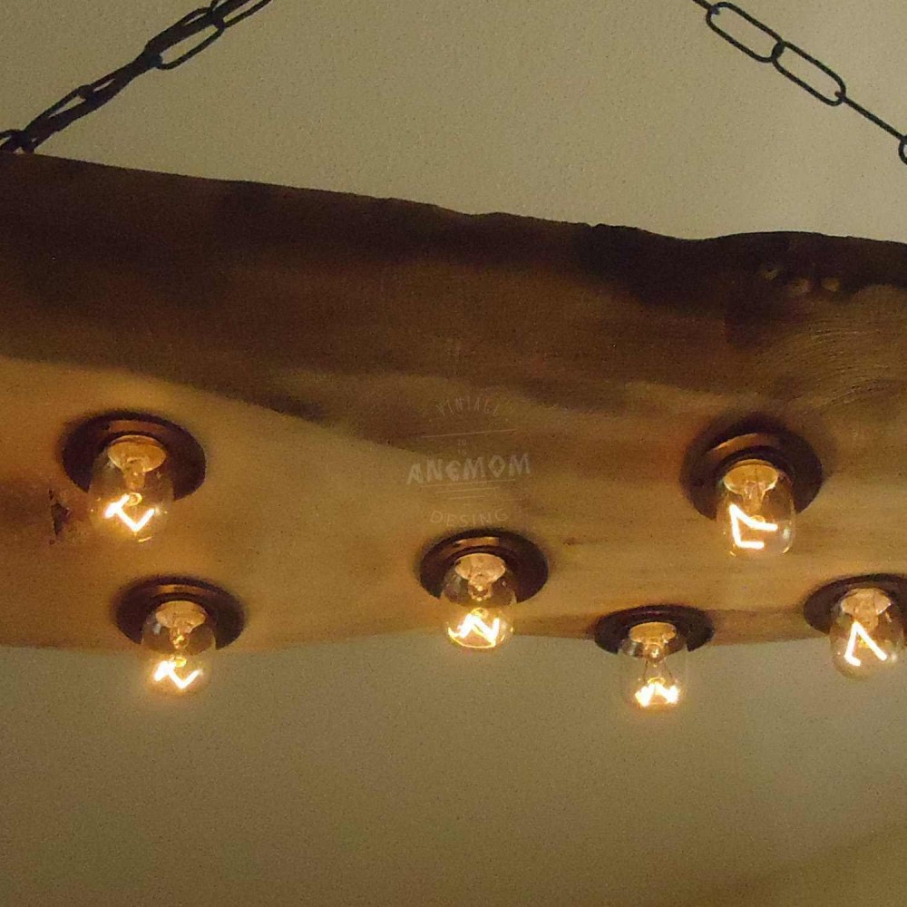 Chandelier Walnut Wood Edison Rustic with Bulb