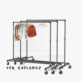  Elbise Askılığı Portmanto Su Borusu Vintage Tarz Tekerlekli Z Ayaklı