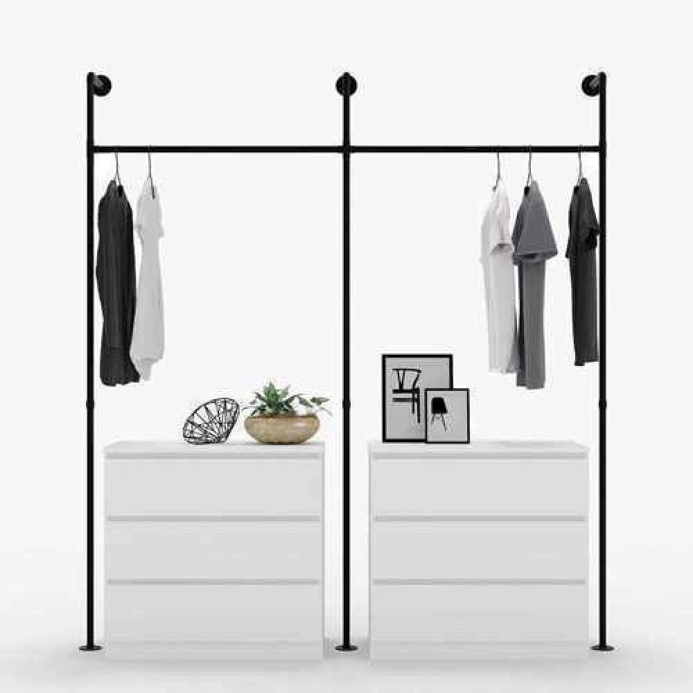 Store Clothes Hanger Vintage Style Metal Pipe Two Section Wall Mounted
